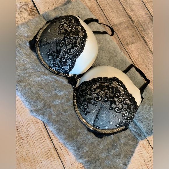 Soutien-gorge Dentelle Noir Push-up – Taille 28B, Nœud Satin – Neuf Sans étiquettes